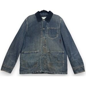 Vintage GAP 1969 Denim Chore Jacket Mens L Blue Jean Distressed Workwear 90s Y2K